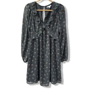 AMERICAN EAGLE Floral Mini Dress Vneck Ruffle Collar Gray Purple Cottage Core L